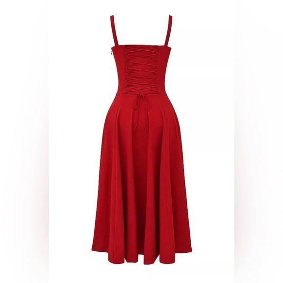 HOUSE OF CB 'Carmen' Red Rose Bustier Midi Dress - Picture 4 of 4